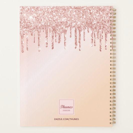 Monogram roos goudroze glitter planner (Achterkant)