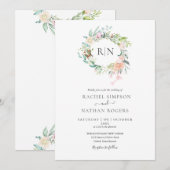 Monogram Roos Greenery Floral Wedding Kaart (Voorkant / Achterkant)