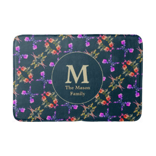 Monogram Roos Heart Patroon op donkerblauw Badmat