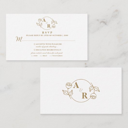 Monogram roos klassiek elegant, bloemige trouw RSV Informatiekaartje (Voorkant / Achterkant)