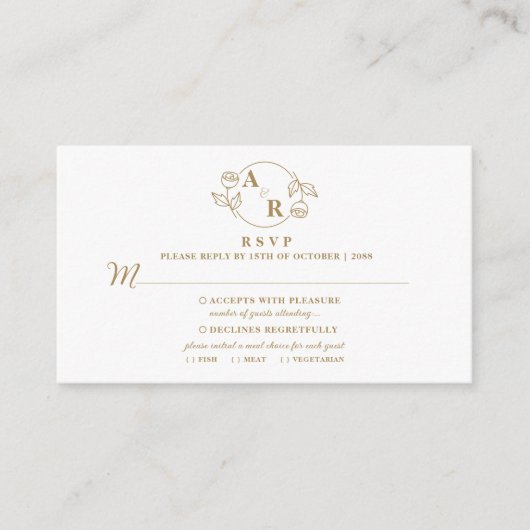 Monogram roos klassiek elegant, bloemige trouw RSV Informatiekaartje (Voorkant)