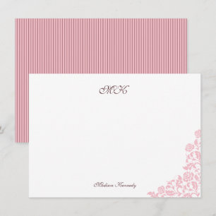 Monogram  Roos met roze stripe streepjescode Opmer Notitiekaartje