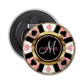 Monogram Roos Poker Chip Design Button Flesopener (Voorkant)