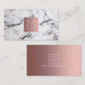 Monogram roos roze op zwart en wit marmer visitekaartje (Voorkant / Achterkant)