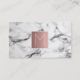 Monogram roos roze op zwart en wit marmer visitekaartje