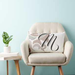 Monogram Roos Taupe Bloemendamask Kussen