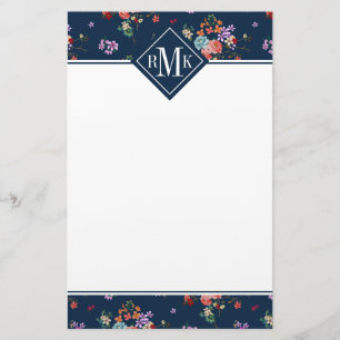 Monogram   Rose Bouquet Floral Pattern Briefpapier