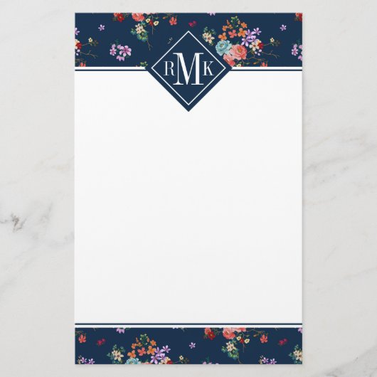 Monogram | Rose Bouquet Floral Pattern Briefpapier (Voorkant)