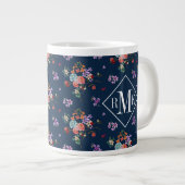Monogram | Rose Bouquet Floral Pattern Extra Grote Beker (Voorkant rechts)