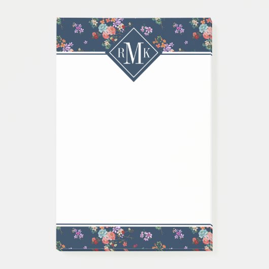Monogram | Rose Bouquet Floral Pattern Post-it® Notes (Voorkant)