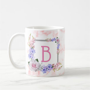 Monogram Rose Bouquet Roze Marmer Koffiemok