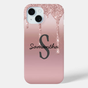 Monogram Rose Goud Drip Glitter Blush Roze Trendy 
