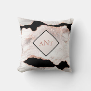 Monogram Rose Goud Glitter Agate Zwart Wit Draai Kussen