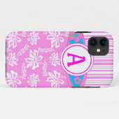 Monogram rose Hibiscis et Surfboard iPhone 5 Coque (Dos (Horizontal))