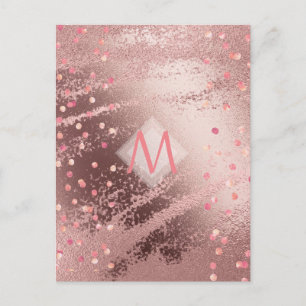 Monogram ROSEGOLD Metallic Folie Confetti Kijk Briefkaart