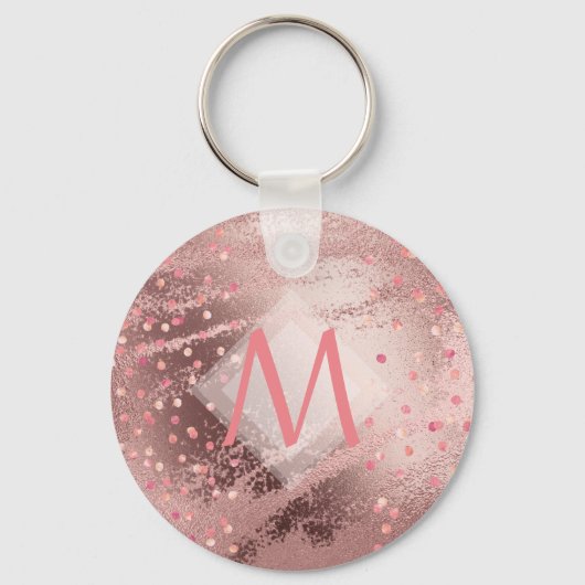 Monogram ROSEGOLD Metallic Folie Confetti Look Sleutelhanger (Voorkant)
