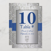 Monogram Royal Blauw Zilveren Swirl Bruiloft Kaart (Voorkant / Achterkant)