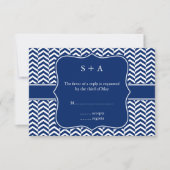 Monogram Royal Blue Chevron Motif mariage RSVP (Devant)