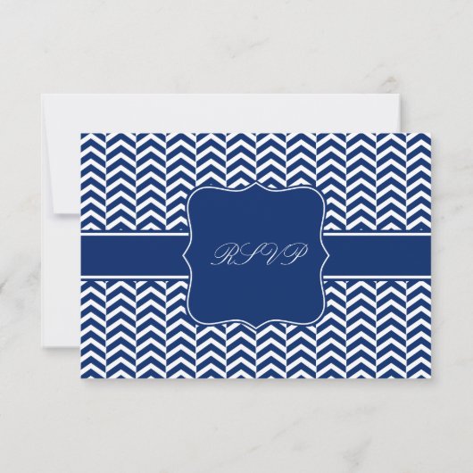 Monogram Royal Blue Chevron Motif mariage RSVP (Dos)