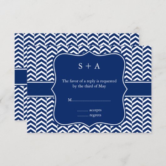 Monogram Royal Blue Chevron Motif mariage RSVP (Devant / Derrière)