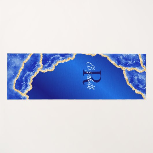 Monogram Royal Blue en goud marmeren Agaat Yogamat (Voorkant (horizontaal))