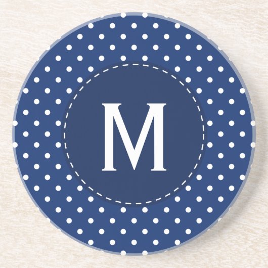 Monogram Royal Blue en White Polka Dot Pattern Zandsteen Onderzetter (Voorkant)