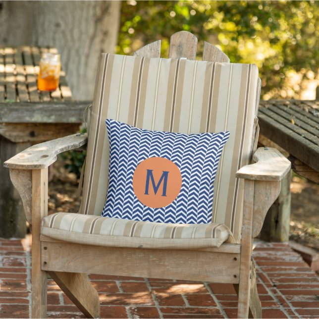 Monogram Royal Blue met Oranje Chevron Pattern Buitenkussen (Stoel)