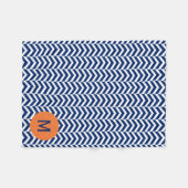 Monogram Royal Blue met Oranje Chevron Pattern Fleece Deken (Voorkant (Horizontaal))