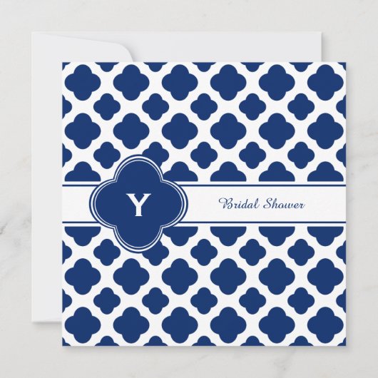Monogram Royal Blue Quatrefoil Vrijgezellenfeest Kaart (Achterkant)