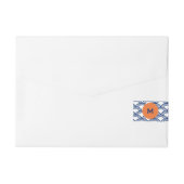 Monogram Royal Blue Seigaiha Pattern met Sinaasapp Omwikkelbaar Adreslabel (Achterkant)