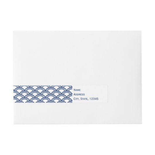 Monogram Royal Blue Seigaiha Pattern met Sinaasapp Omwikkelbaar Adreslabel (Voorkant)