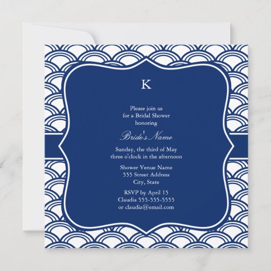 Monogram Royal Blue Seigaiha Pattern Rehearsal Kaart (Voorkant)