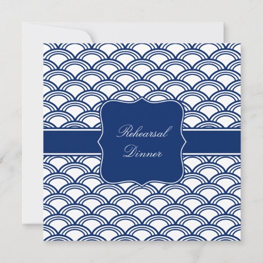 Monogram Royal Blue Seigaiha Pattern Rehearsal Kaart (Achterkant)