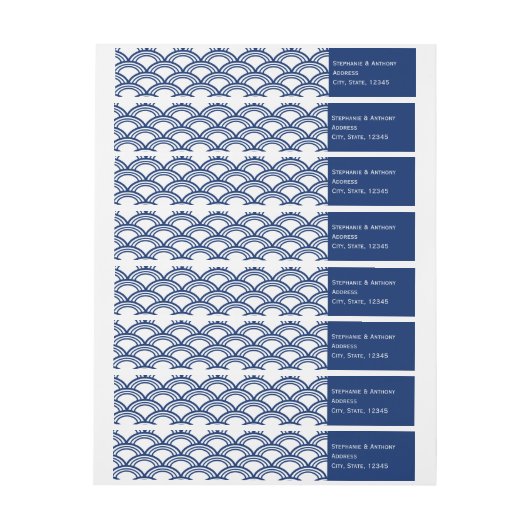 Monogram Royal Blue Seigaiha Pattern Weddenschap (Vel)