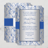 Monogram Royal Blue Silver Swirl Wedding Kaart (Voorkant / Achterkant)