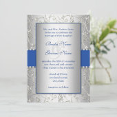 Monogram Royal Blue Silver Wedding Invitations (Debout devant)