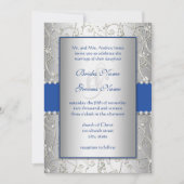 Monogram Royal Blue Silver Wedding Invitations Kaart (Voorkant)