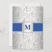 Monogram Royal Blue Silver Wedding Invitations Kaart (Achterkant)