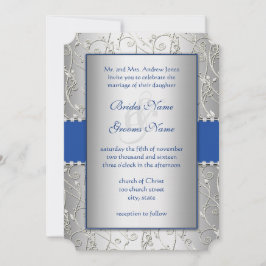 Monogram Royal Blue Silver Wedding Invitations Kaart