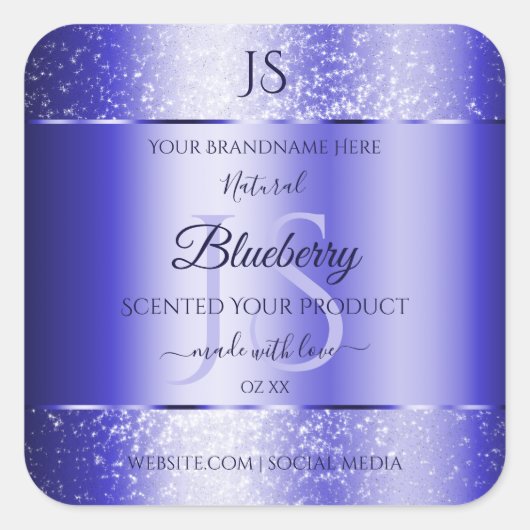 Monogram Royal Blue Soft Glitter Product Labels (Voorkant)