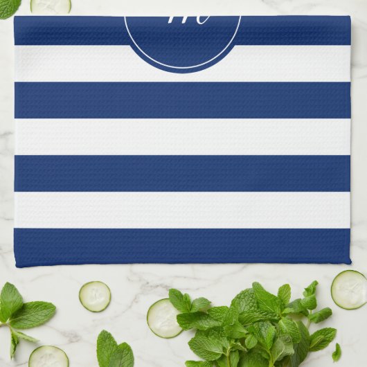 Monogram Royal Blue Striped Theedoek (Gevouwen)