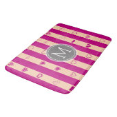 Monogram Royal Fuchsia Stripe Modern Heart Pattern Badmat (Gekanteld)