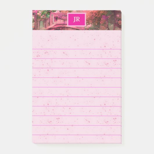 Monogram Roze Abstracte Bos Wereld Post-it® Notes (Voorkant)