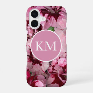 Monogram Roze Anjer Januari Verjaardag Bloem iPhone 16 Hoesje