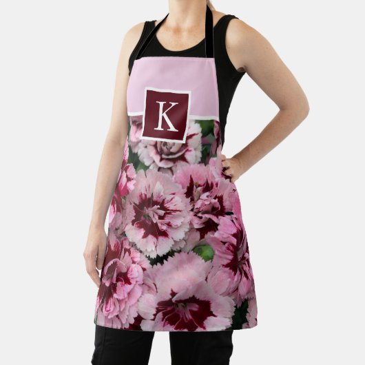 Monogram Roze Anjer Januari Verjaardag Bloem Schort (Insitu)