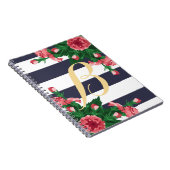 Monogram roze anjers en blauw stripper notitieboek (Rechterzijde)