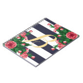 Monogram roze anjers en blauw stripper notitieboek (Linkerzijde)