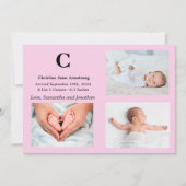 Monogram roze baby meisje geboorte aankondiging Ka (Voorkant)