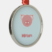 Monogram roze big op blauw metalen ornament (Rechts)