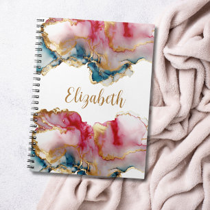 Monogram Roze Blauw Goud Waterverf Abstract Notitieboek